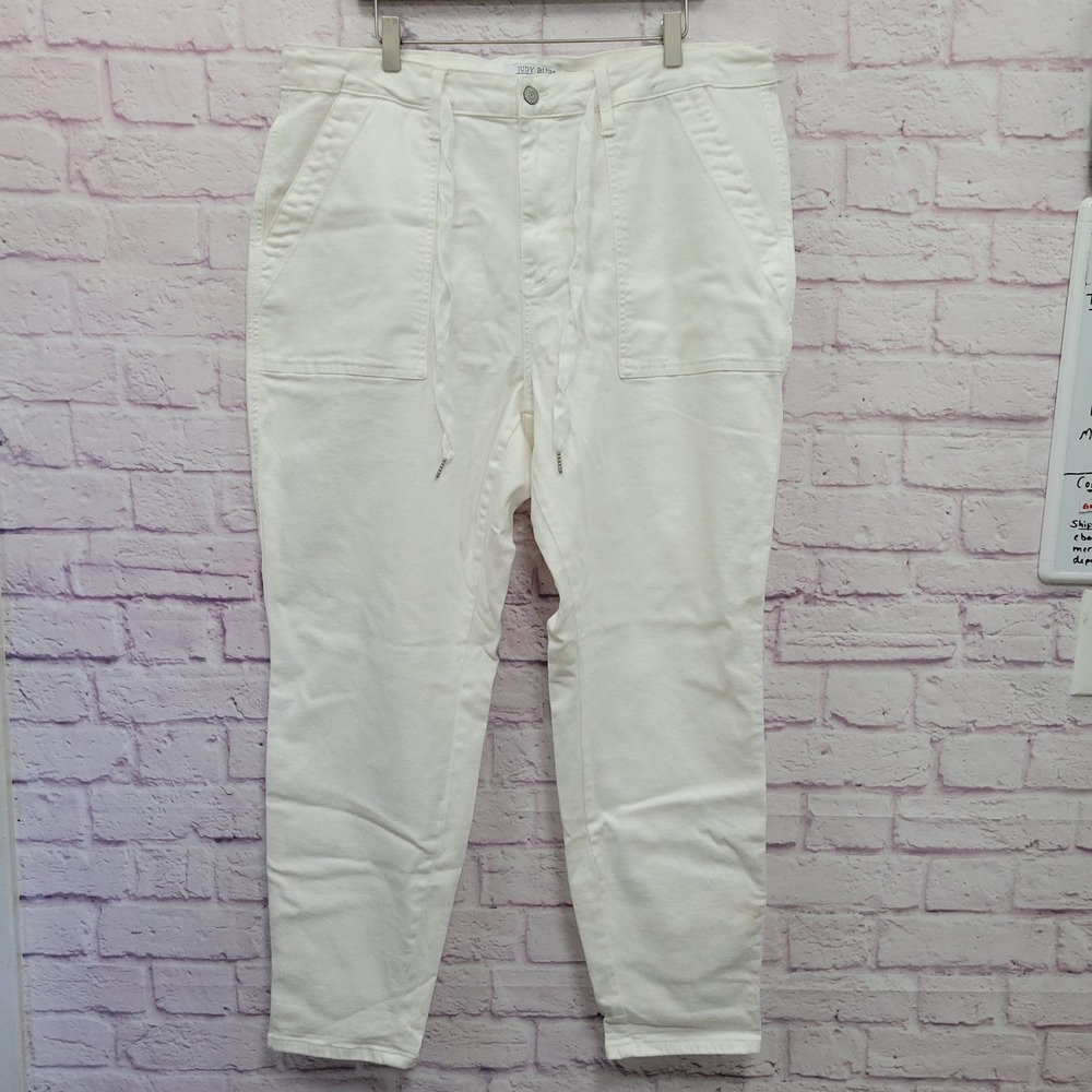 Judy Blue Drawstring Patch Pocket Stretch Denim Jeans Pants 20W White Utility